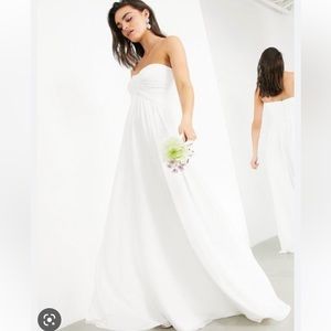 ASOS Women's White Lyra Ruched Bandeau Wedding Dress size 4 ivory